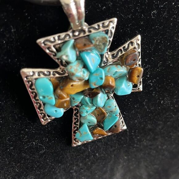 18 in. Black Cord Necklace with 5” Silver Tone Pendant with Beaded… - Picture 7 of 15